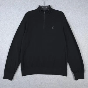 Polo Ralph Lauren Sweatshirt Mens Medium Black Quarter Zip Lightweight Knit - Picture 1 of 6