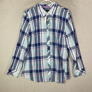 Talbots Shirt Womens XL Blue Plaid Button Up Long Sleeve Cotton Preppy NWT - Picture 1 of 12