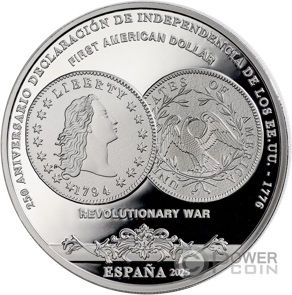 FIRST AMERICAN DOLLAR Revolutionary War Silver Coin 10€ Euro Spain 2025 - Image 1 of 2