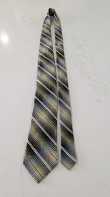 Corbata Van Heusen Mezcla Seda Clásica Pata de Gallo Diagonal Rayas Verde Azul Marrón Foto 1 de 4