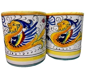 San Gimignano Deruta Keramik Raffaellesco Drache 2er Set 10 Unzen Becher - Bild 1 von 6