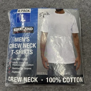 Paquete de 5 camisetas blancas cuello redondo Kirkland Signature para hombre 100 % algodón, talla L - Imagen 1 de 3