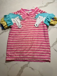 Mini Boden Bundle Of 2 Rash Guard Swim Shirt Top Sz 6-7 Yr Unicorn Ruffle Blue - Picture 1 of 11