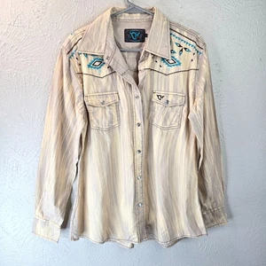 Cowgirl Hardware Button Down Shirt Womens L Embroidered Western Pearl Snap Top - Picture 1 of 14