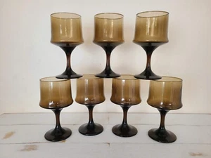 Vintage Libbey Wine Glasses Set of 7 Brown Stemed Footed Goblet Juice Glassware - Picture 1 of 3
