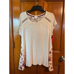 Xhilaration Womens XL Beige & Floral Lace Tunic Top - Picture 1 of 6