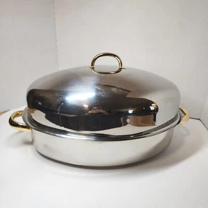 Cuisine Cookware Command Performance Roaster Pan 16.5" 3ply With Lid Rack Gold - Picture 1 of 21