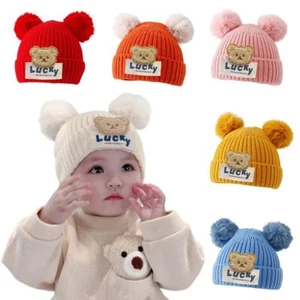 Lucky Bear Baby Beanies with Pop Warm Toddler Kids Woolen Knit Hat - Picture 1 of 15