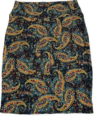 NUEVO CON ETIQUETAS LuLaRoe XL Falda Lápiz Cassie Negra Rayas Verde azulado Dorado Naranja Rosa Paisley Foto 1 de 4