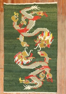 Vintage GREEN Decorative Tibetan Dragon Rug Size 3'x5' - Picture 1 of 5