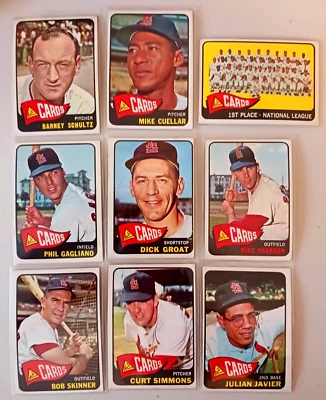 Lote de 9 tarjetas de béisbol vintage Topps Cardinals 1965.   GROAT GRUESO, BOB SKINNER Foto 1 de 4
