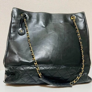 CHANEL Leather Chain Tote Shoulder Bag Black - Zdjęcie 1 z 12