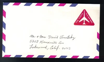 US 10c PreStamped Airmail Stationery Envelope, Unused, Cover, Air Mail, Stamp - Image 1 of 2