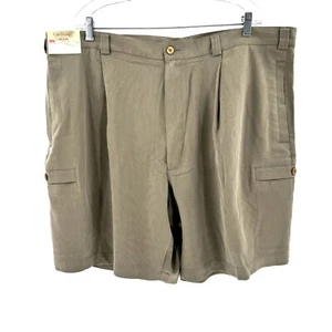 NEW CARIBBEAN 100% Silk Men's Textured Cargo Shorts Khaki Chino Size 44 Big - Picture 1 of 8