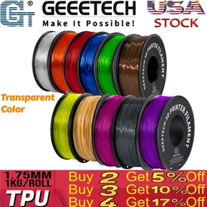 Impresora 3D GEEETECH TPU Filamento Transparente Esquema de Color 1kg 1.75mm Flexible - Imagen 1 de 23