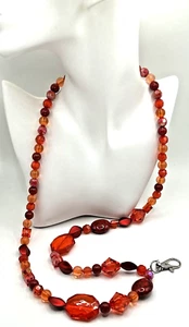 Beaded ID Badge Lanyard: 36" Big Chunky Beads in Shades of RED with Swivel Clasp - Picture 1 of 4