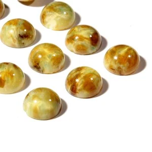 Menge (12) Tschechische Vintage gelb grün Marmor Glas Cabochons 12 mm - Bild 1 von 2