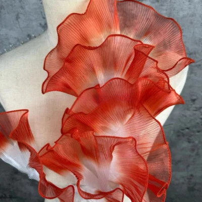 2 Yards Gradient Color Organza Ruffle Edging Trimmings Ribbon Pleated Mesh Frill - Image 1 of 4