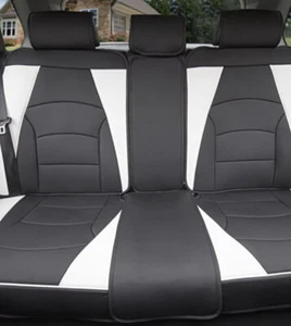 FH Group Car Seat Covers Black & White Faux Leather universal fit rear seat - Picture 1 of 6