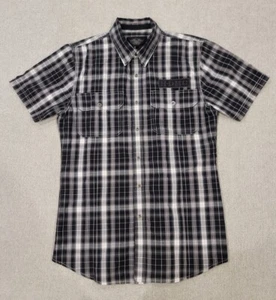 Harley Davidson Men's Snap Button Plaid Short Sleeve Shirt Medium Mechanic Patch - Picture 1 of 11