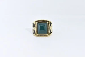 Gold Plated Stainless Steel Genuine Green Chrysoprase Size 8.5 Men's Cross Ring - Picture 1 of 4