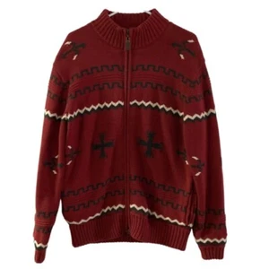 Orvis Herren-Cardiganpullover mit durchgehendem Reißverschluss Baumwolle rot & schwarz südwestlich aztekisch, Gr. M - Bild 1 von 9