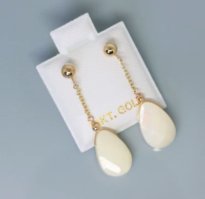 14K 纯金电缆链珍珠母推背泪珠耳环 — 第 1/4 张图片