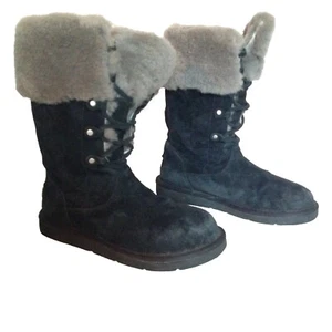 UGG MONTCLAIR Winter BOOTS US 7 Shearling 1892 BLACK SUEDE SHEEPSKIN Uggs EU 38 - Picture 1 of 8