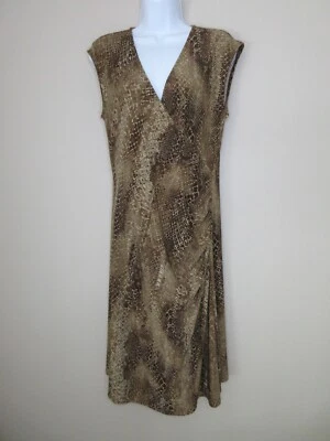 Sz L LAUREN Ralph Lauren Print Faux Wrap Midi Dress Snakeskin Animal Print - Image 1 of 4