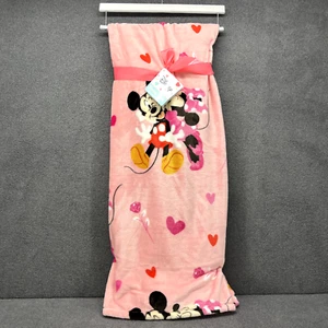 Disney Mickey Mouse & Minnie Mouse Pink Valentines Plush Throw Blanket NWT - Picture 1 of 14