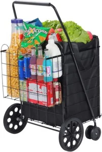 (USADO) Carro de compras plegable cesta de supermercado rueda de compras grande metal utilitario lavandería - Imagen 1 de 7