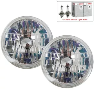 7" Inch Round Diamond Cut Crystal Clear Lens Semi Sealed Headlights Lamp x2 - Picture 1 of 8