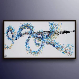 Pintura Abstracta 67", Grande Original Pintura al Óleo sobre Lienzo, Calmante Tonos Fríos - Imagen 1 de 5