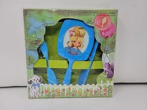 Vintage Girl's Plastic Vanity Set Blue Candy Made In USA Mirror, Brush & Comb - Picture 1 of 8