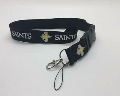 New Orleans Saints Lanyard ID Badge Key Chain Clip Face Mask Holder Strap Saver - Image 1 of 4