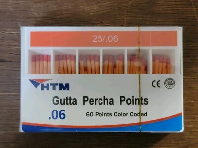 60 Points HTM GUTTA PERCHA POINTS Taper 25/.06 Dental Color Coded Dentist - Image 1 of 2