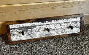Handmade Reclaimed Barn Board Towel /Coat Rack Iron Rustic Wood Cabin Decor Pine - Picture 1 of 13