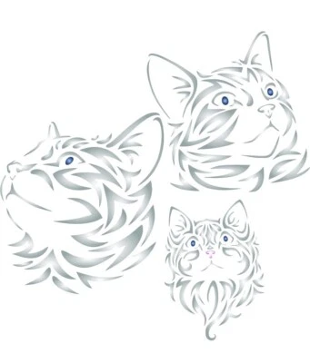 Plantilla Familia Gato Mascota Animal Gatito Cabezas Mural Plantillas.14”x14”.Sellado Foto 1 de 4