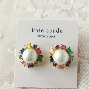 Kate Spade Candy Shop Gold Halo Stud Earrings in Pearl Multi Crystal - Picture 1 of 3