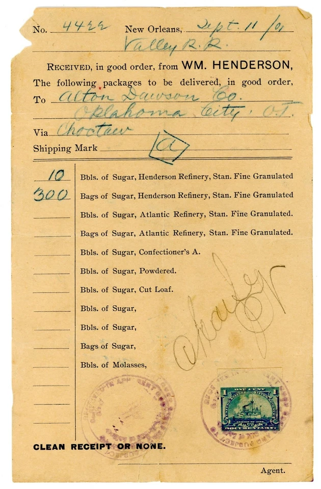 Коносамент R163 on Valley RR в Оклахома-Сити, штат О.Т., через Choctaw - Изображение 1 из 1