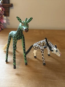 2er Set Vintage Oaxaca Giraffe 1 signiert LESEN - Bild 1 von 14