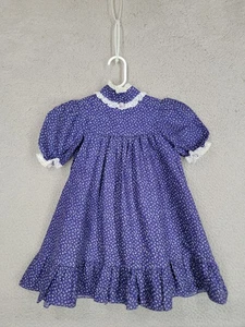 Winnie The Pooh Girls Size 5 Prairie Dress Vintage Puff Sleeve Ditsy Floral Blue - Picture 1 of 11