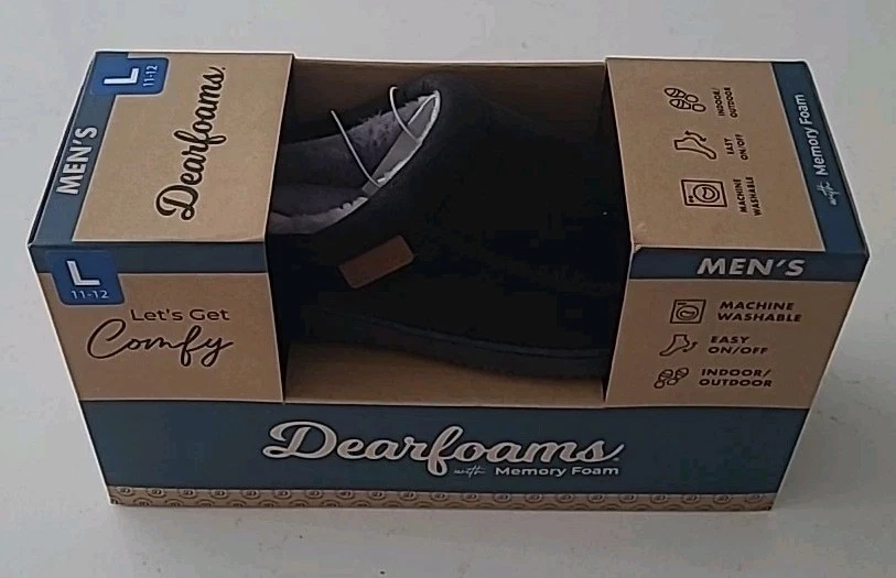 Dearfoams Mens Cozy Comfort Memory Foam Black Gray Knit Slippers Size 11-12