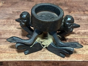 Portacandele uomo a colonna Tiki Java hawaiano legno intagliato artigianale - Foto 1 di 4