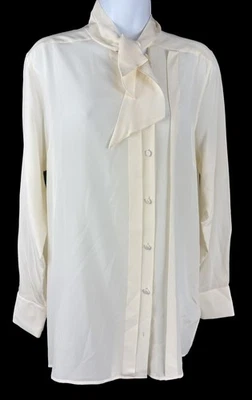 Женская блузка Valentino цвета слоновой кости с длинным рукавом шелк на пуговицах топ размер 2 - Изображение 1 из 4
