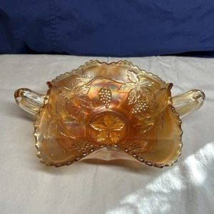 Vintage Fenton Bernstein Ringelblume Karneval Glasschale mit Griffen und Rüschenrand M - Bild 1 von 10