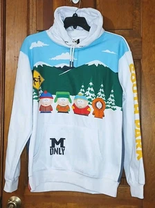 South Park X Members Only Hoodie Herren M weiß blau Fleecepullover Grafik AOP - Bild 1 von 7