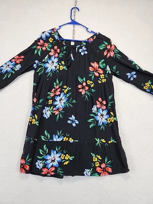 Old Navy Black Floral Print 3/4 Sleeve Shift Dress Women's Size XL Office Career - Image 1 of 4