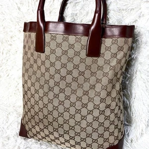 Gucci Canvas Leather Shoulder Bag Tote Bag Gg Canvas Brown Women Italy Authentic - Picture 1 of 11