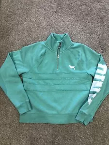 PINK Victoria's Secret Women's Size XS Mint Green 1/4 Zip Dog Logo Pullover - Picture 1 of 4